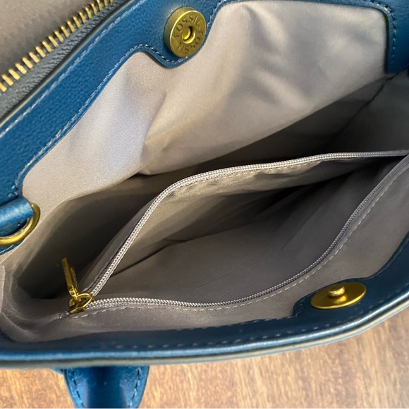 FOSSIL LANA SATCHEL BAG• GORGEOUS TWILIGHT BLUE COLOR • LEATHER •NWT - Picture 6 of 10